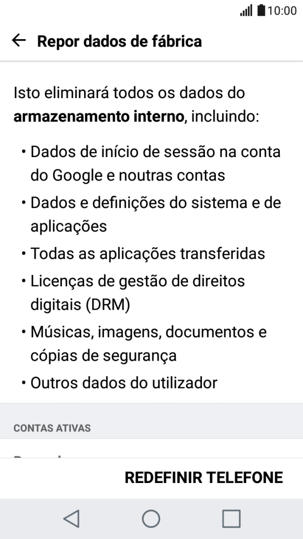 Prima REDEFINIR TELEFONE.