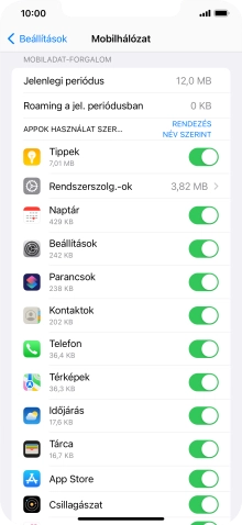 Kattints a kívánt programok melletti csúszkákra a funkciók be- vagy kikapcsolásához.