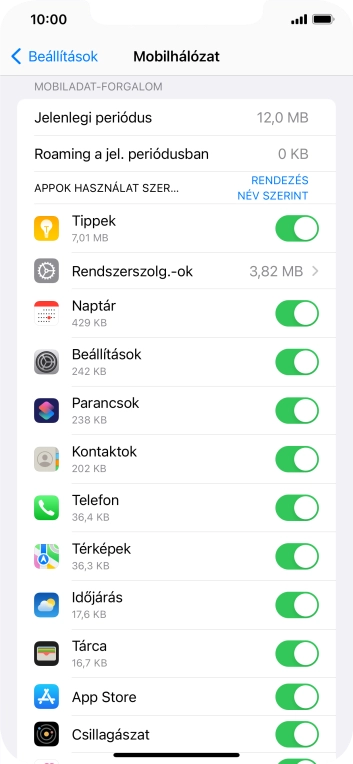Kattints a kívánt programok melletti csúszkákra a funkciók be- vagy kikapcsolásához.