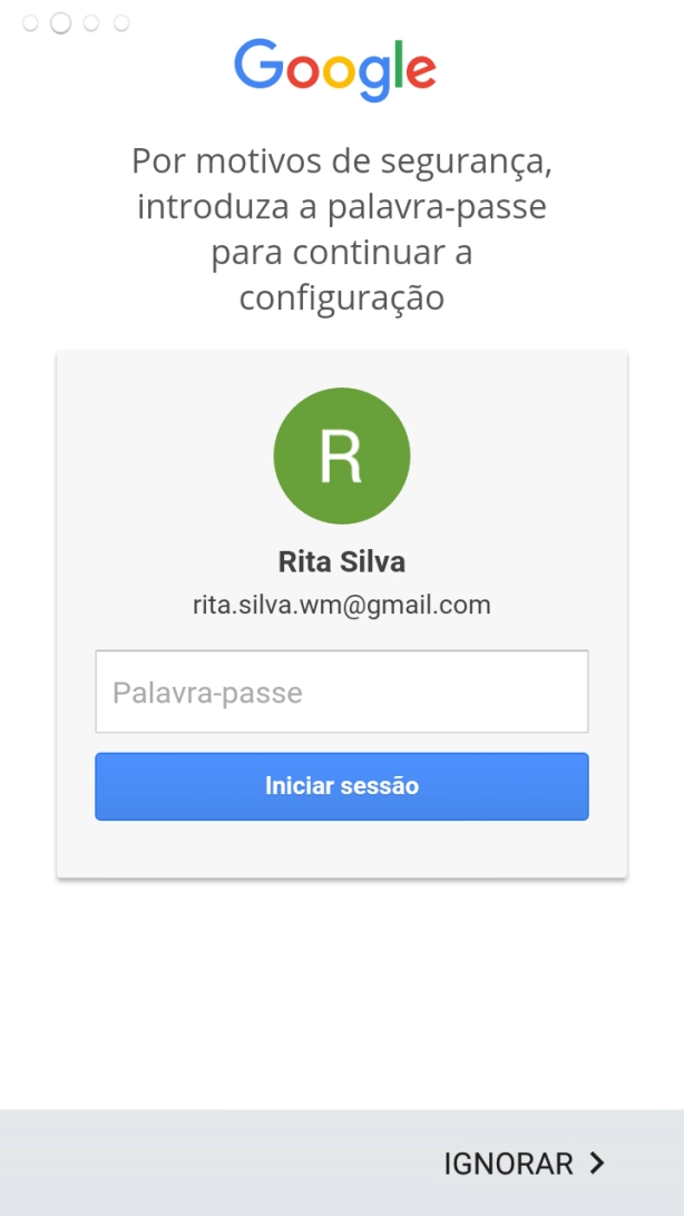 Prima Palavra-passe e introduza a password da sua conta Google.