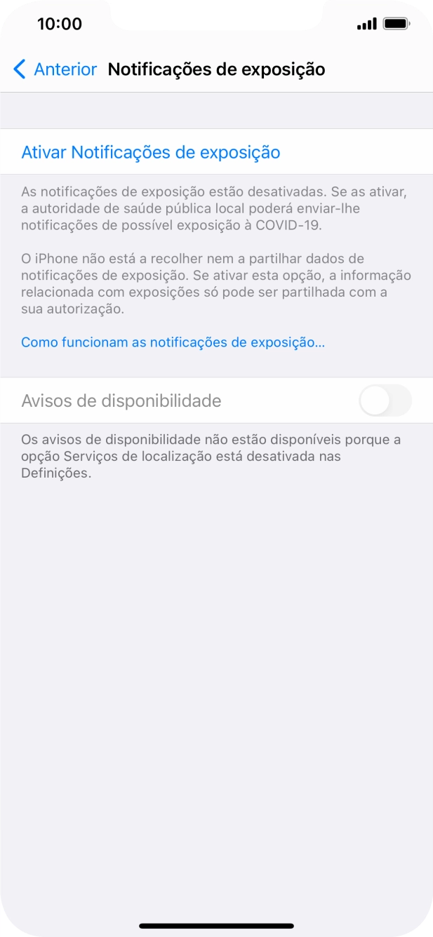 Prima Ativar Notificações de exposição.