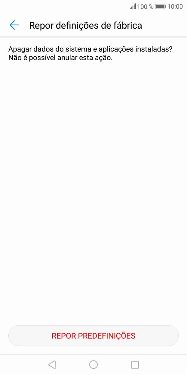 Prima REPOR PREDEFINIÇÕS. Aguarde um momento enquanto o telefone restabelece as definições originais. Siga as indicações no ecrã para configurar o telefone de modo que este fique pronto a ser utilizado.