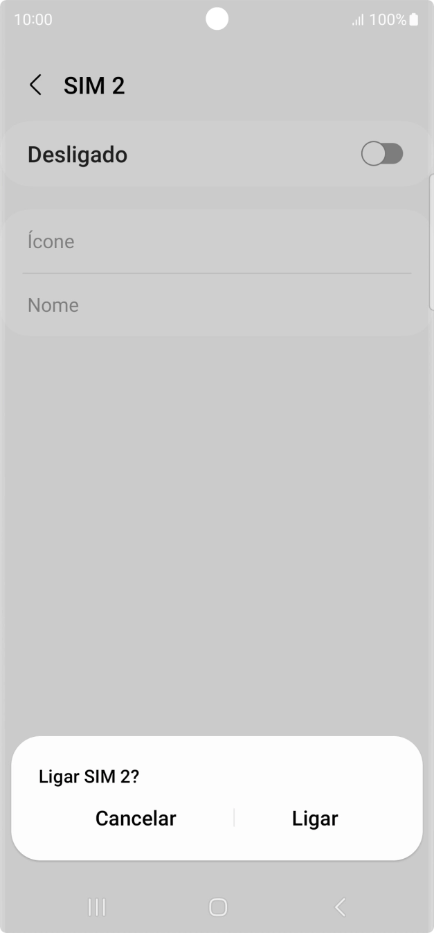 Para ativar o cartão SIM, prima Ligar.