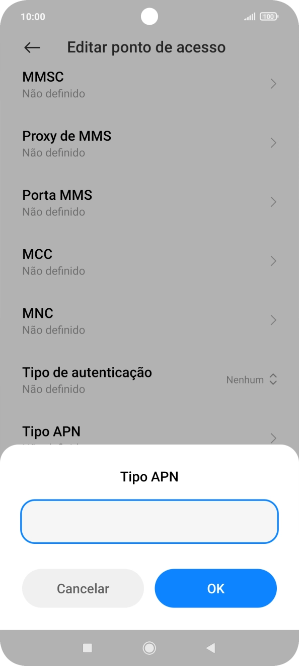 Introduza default e prima OK.