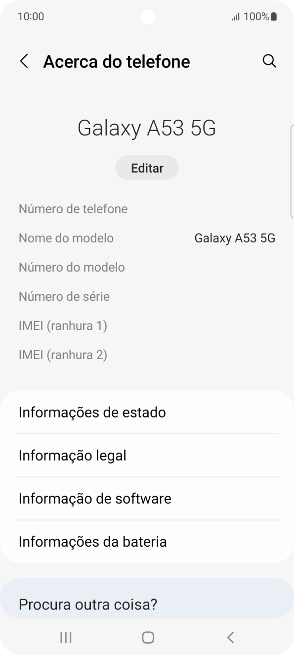 O código IMEI é mostrado no ecrã.