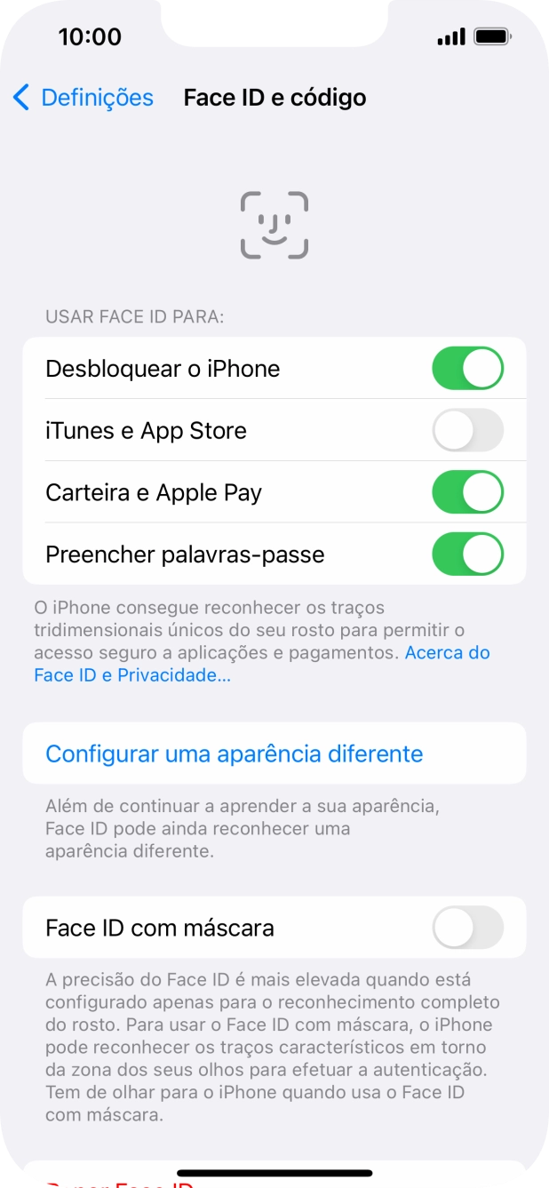 Prima os indicadores junto às definições pretendidas para as ativar ou desativar.