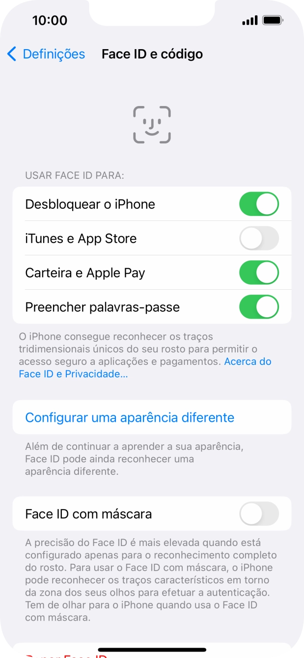 Prima os indicadores junto às definições pretendidas para as ativar ou desativar.