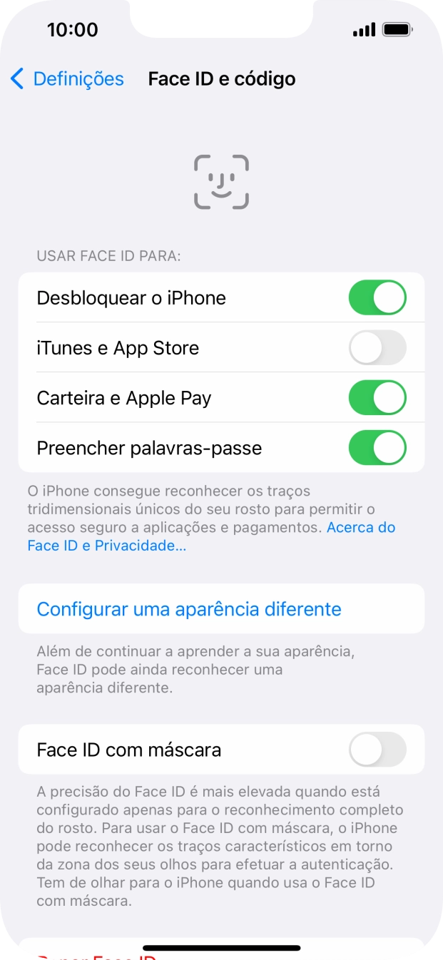 Prima os indicadores junto às definições pretendidas para as ativar ou desativar.