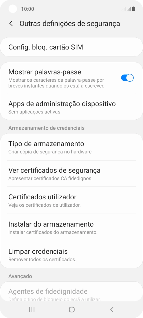 Prima Config. bloq. cartão SIM.