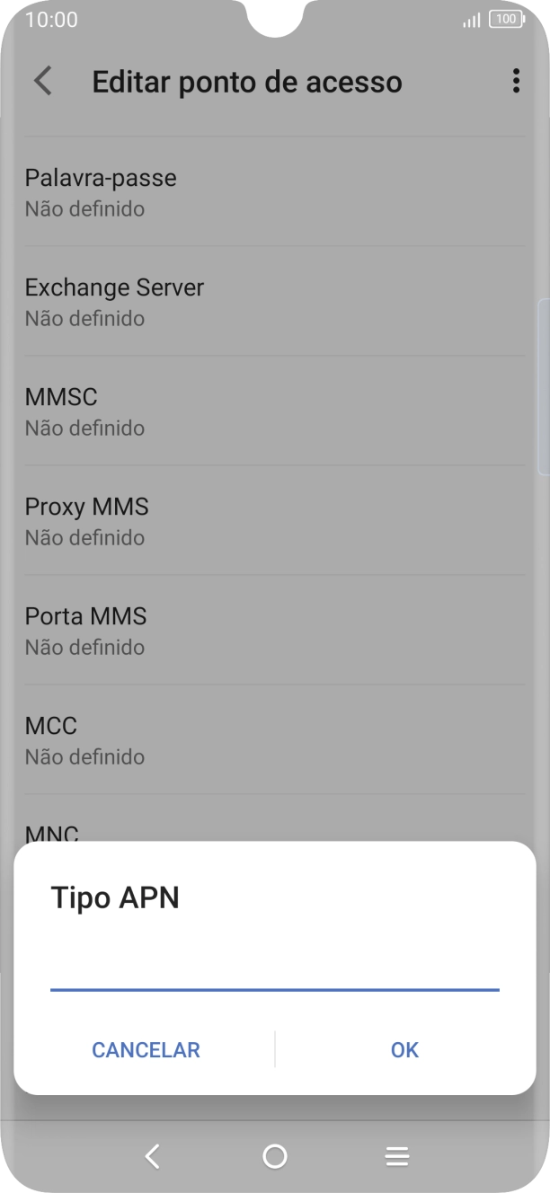 Introduza default e prima OK.