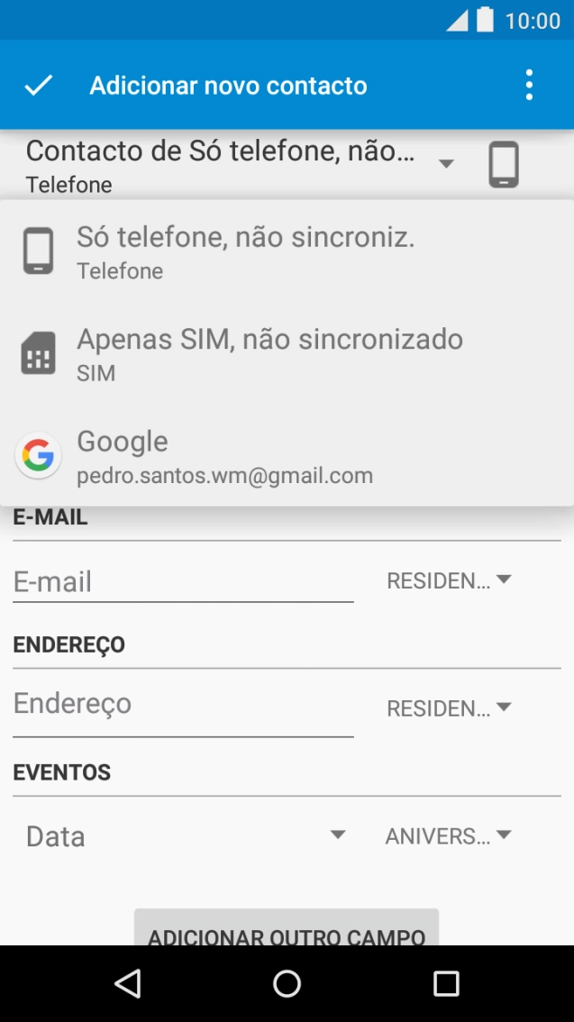 Prima Só telefone, não sincroniz..