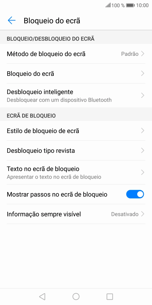 Prima Método de bloqueio do ecrã e introduza o código de bloqueio do telefone atual.