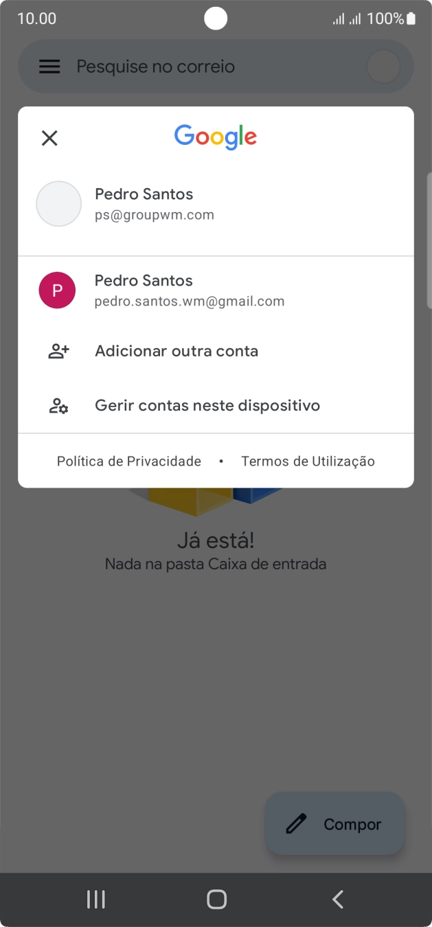 Prima a conta de e-mail pretendida.