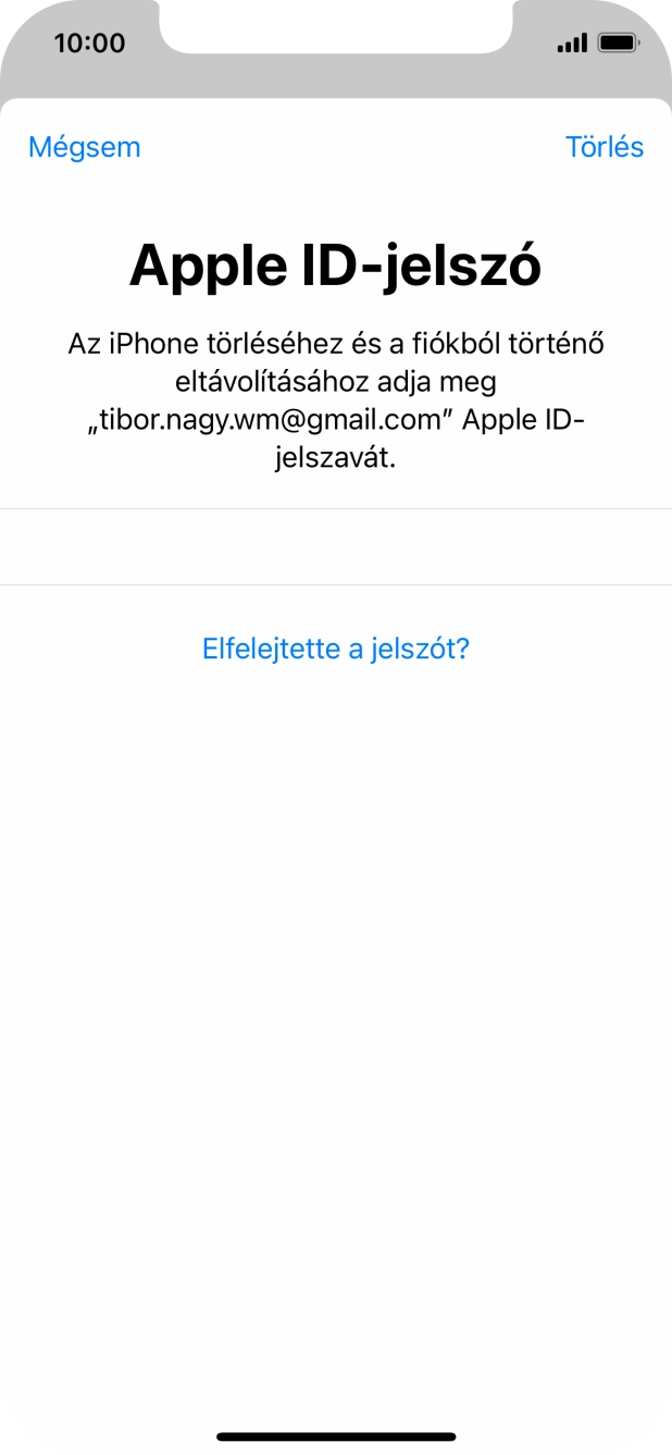 Írd be az Apple ID-hoz tartózó jelszót, és válaszd a Törlés lehetőséget. Várj egy kicsit, amíg a telefon visszaállítja a gyári beállításokat. A telefon konfigurálásához és ahhoz, hogy üzemkész állapotba hozd, kövesd a képernyőn megjelenő utasításokat.
