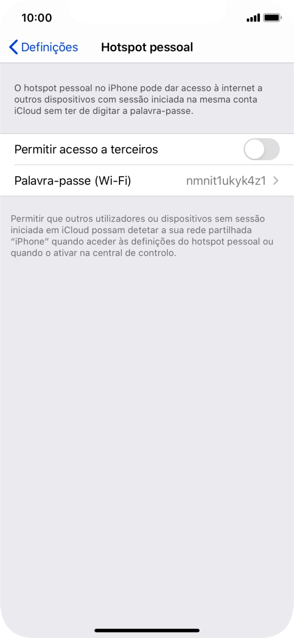 Prima Palavra-passe (Wi-Fi) e introduza a password pretendida.