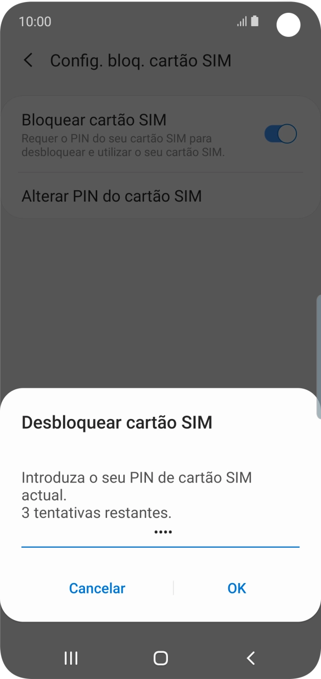 Introduza o seu código PIN e prima OK.