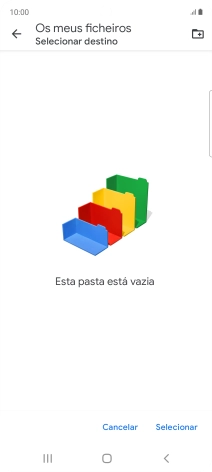Se quiser criar uma nova pasta, prima o ícone de nova pasta e siga as indicações no ecrã para criar uma nova pasta.