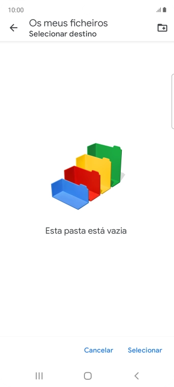 Se quiser criar uma nova pasta, prima o ícone de nova pasta e siga as indicações no ecrã para criar uma nova pasta.