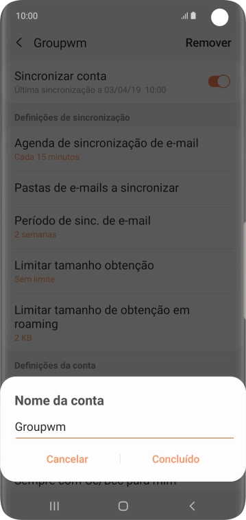 Introduza o nome pretendido da conta de e-mail Concluído.