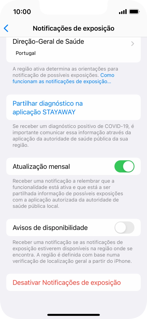 Prima Desativar Notificações de exposição.