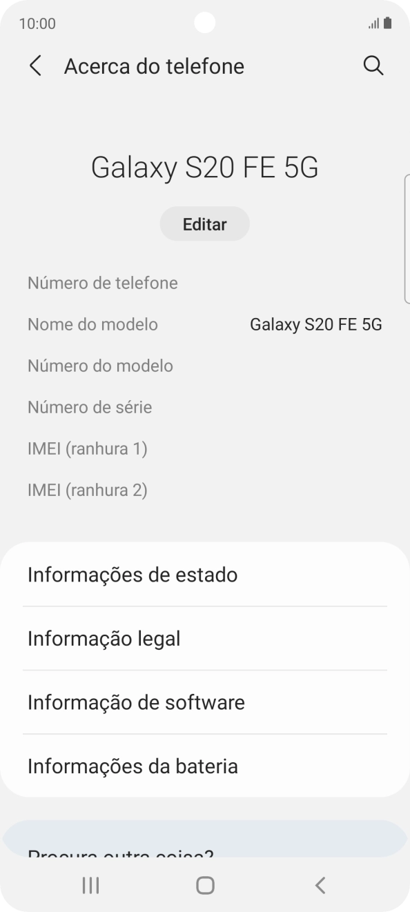 O código IMEI é mostrado no ecrã.