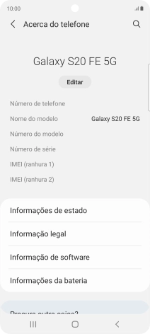 O código IMEI é mostrado no ecrã.