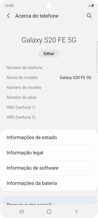 O código IMEI é mostrado no ecrã.