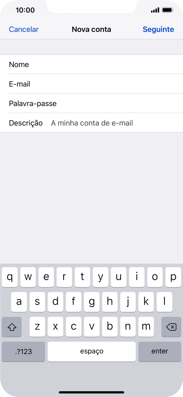 Prima Descrição e introduza o nome pretendido da conta de e-mail.