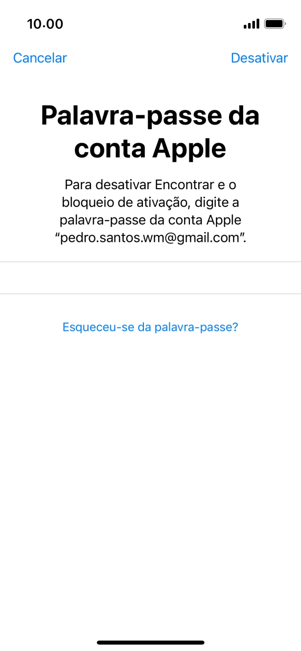 Introduza a password do ID Apple e prima Desactivar. Aguarde um momento enquanto o telefone restabelece as definições originais. Siga as indicações no ecrã para configurar o telefone de modo que este fique pronto a ser utilizado.