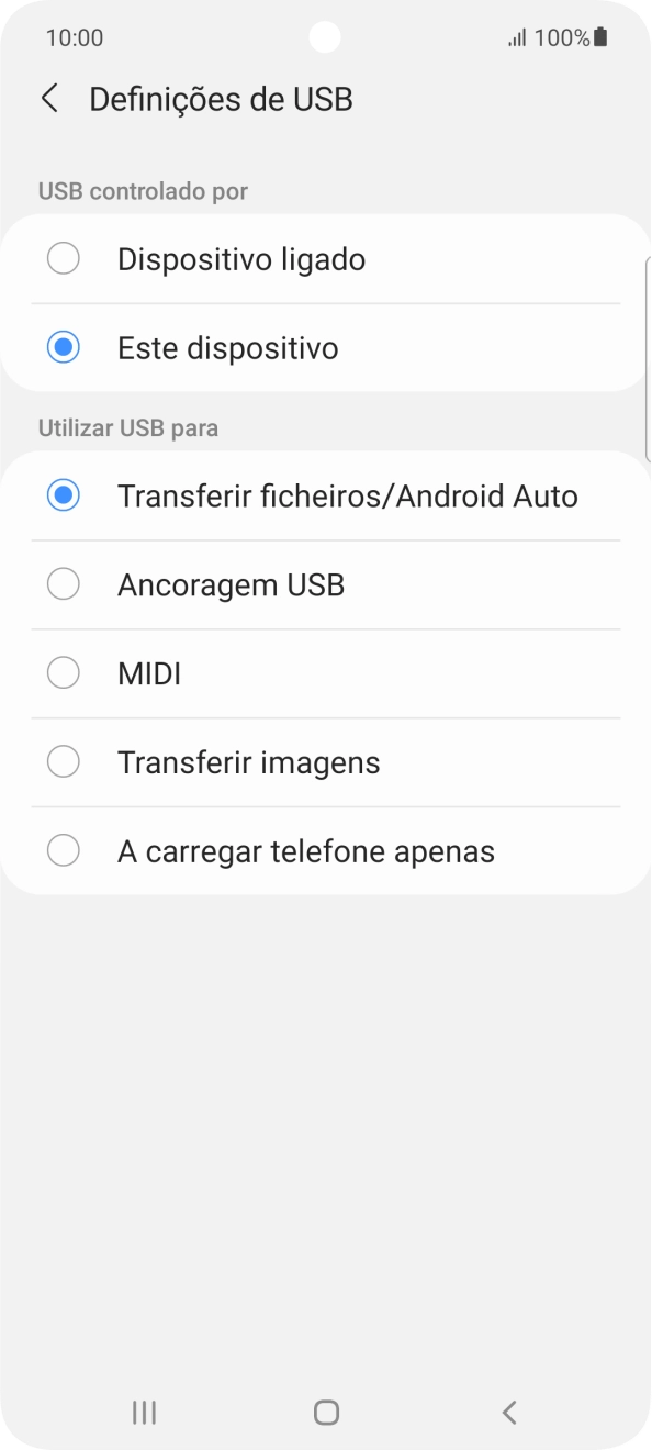 Prima Transferir ficheiros/Android Auto.