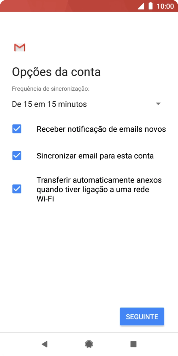 Se o ecrã mostrar esta imagem, a sua conta foi identificada e configurada automaticamente. Siga as indicações no ecrã para introduzir informações adicionais e concluir a configuração.