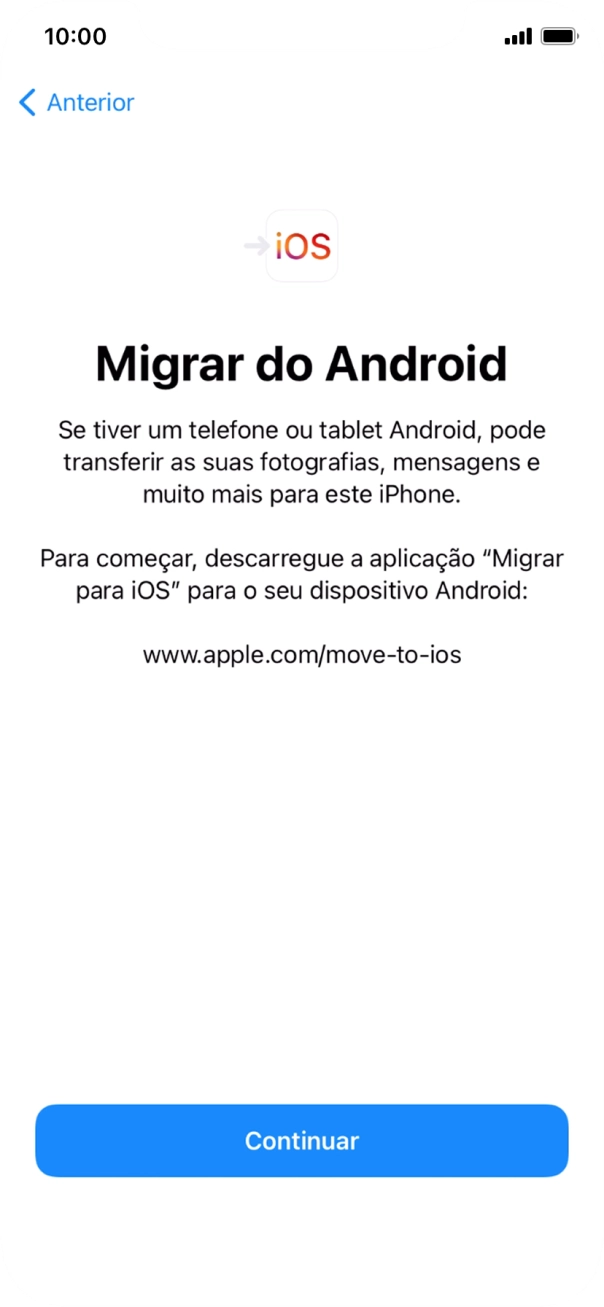Antes de ser possível transferir conteúdo para o seu telefone, é necessário instalar a app 