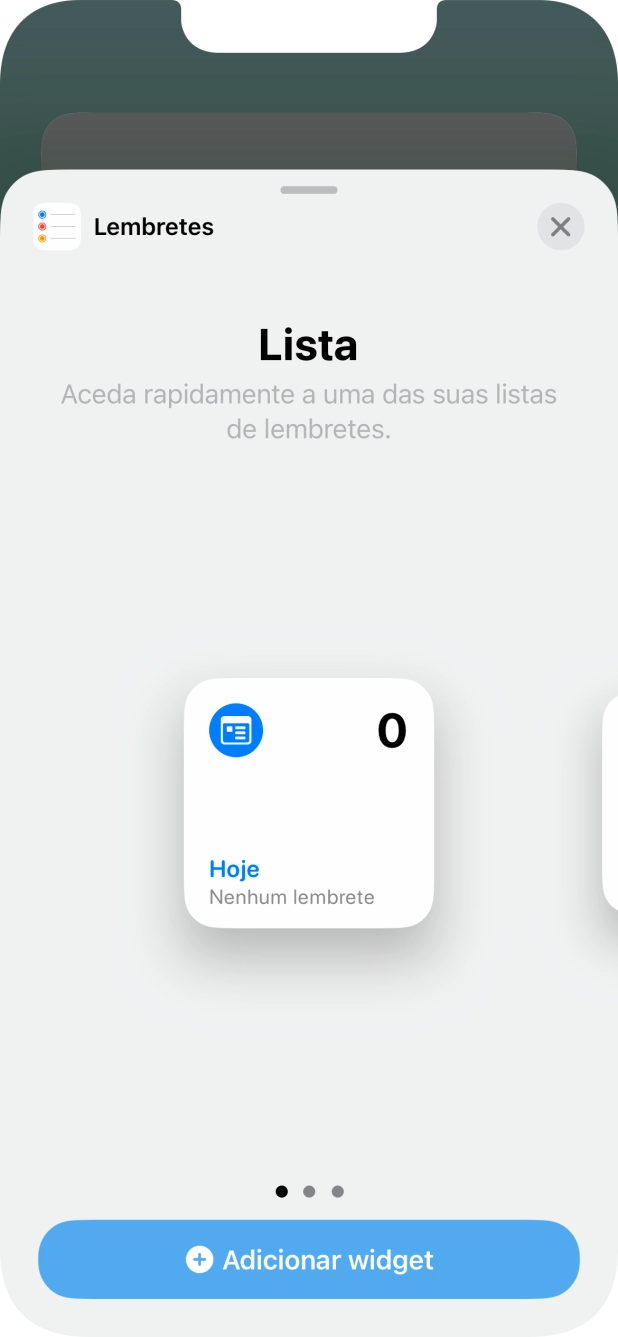 Para escolher a dimensão pretendida para o widget, deslize o dedo para a direita ou para a esquerda sobre o ecrã.