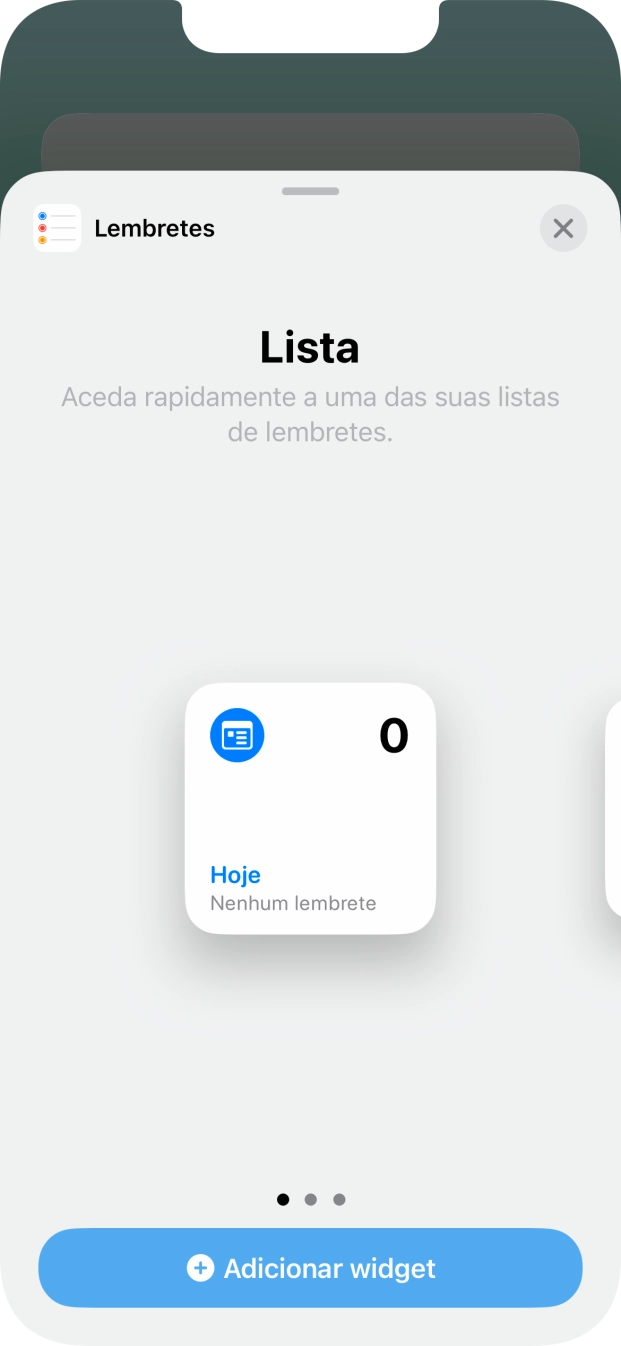 Para escolher a dimensão pretendida para o widget, deslize o dedo para a direita ou para a esquerda sobre o ecrã.