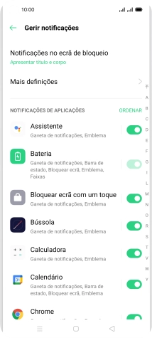 Prima o indicador junto às apps pretendidas para ativar ou desativar a função.