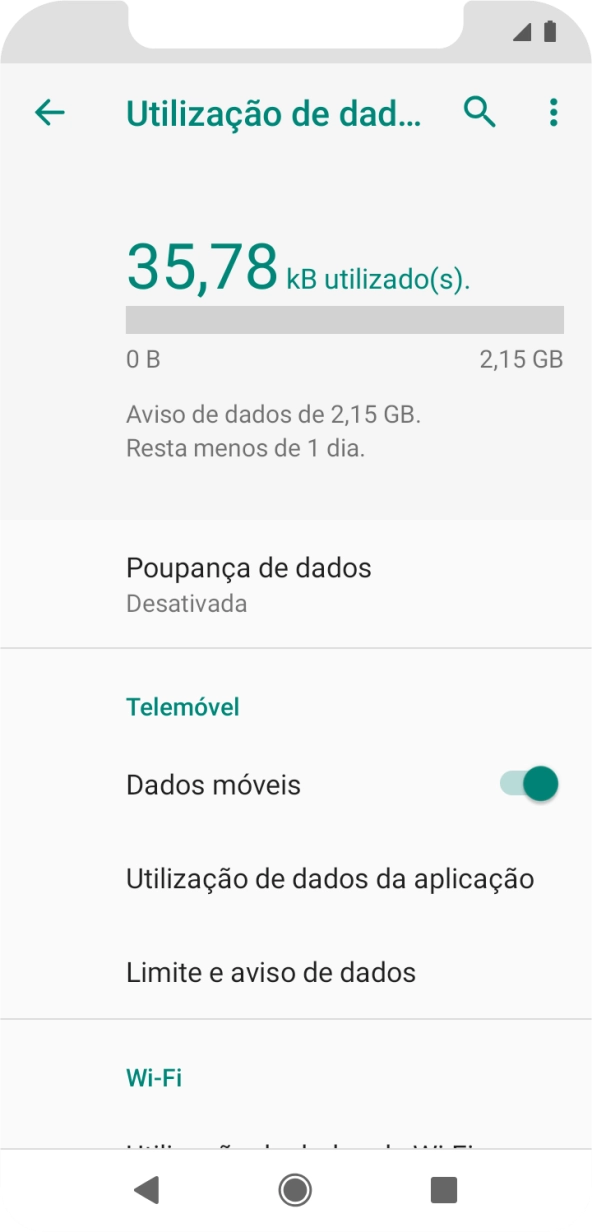 O consumo total de dados é agora mostrado no ecrã.