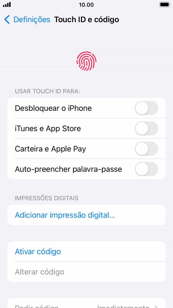 Prima Adicionar impressão digital... e siga as indicações no ecrã para adicionar a sua impressão digital.
