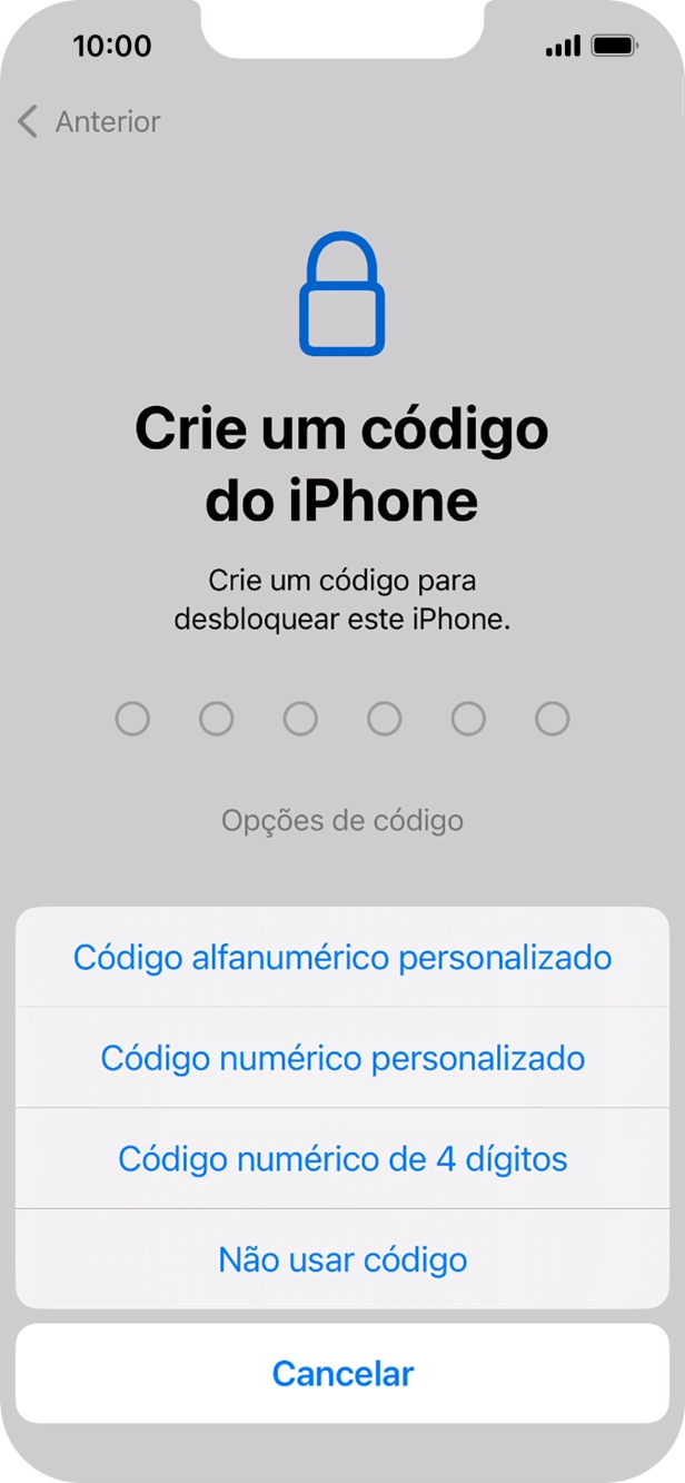 Siga as indicações no ecrã para ativar a utilização do código de bloqueio do telefone ou prima Não usar código.