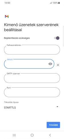 Kattints az „SMTP-szerver” alatti mezőre, és írd be az e-mail szolgáltatód kimenő szerverének a nevét.