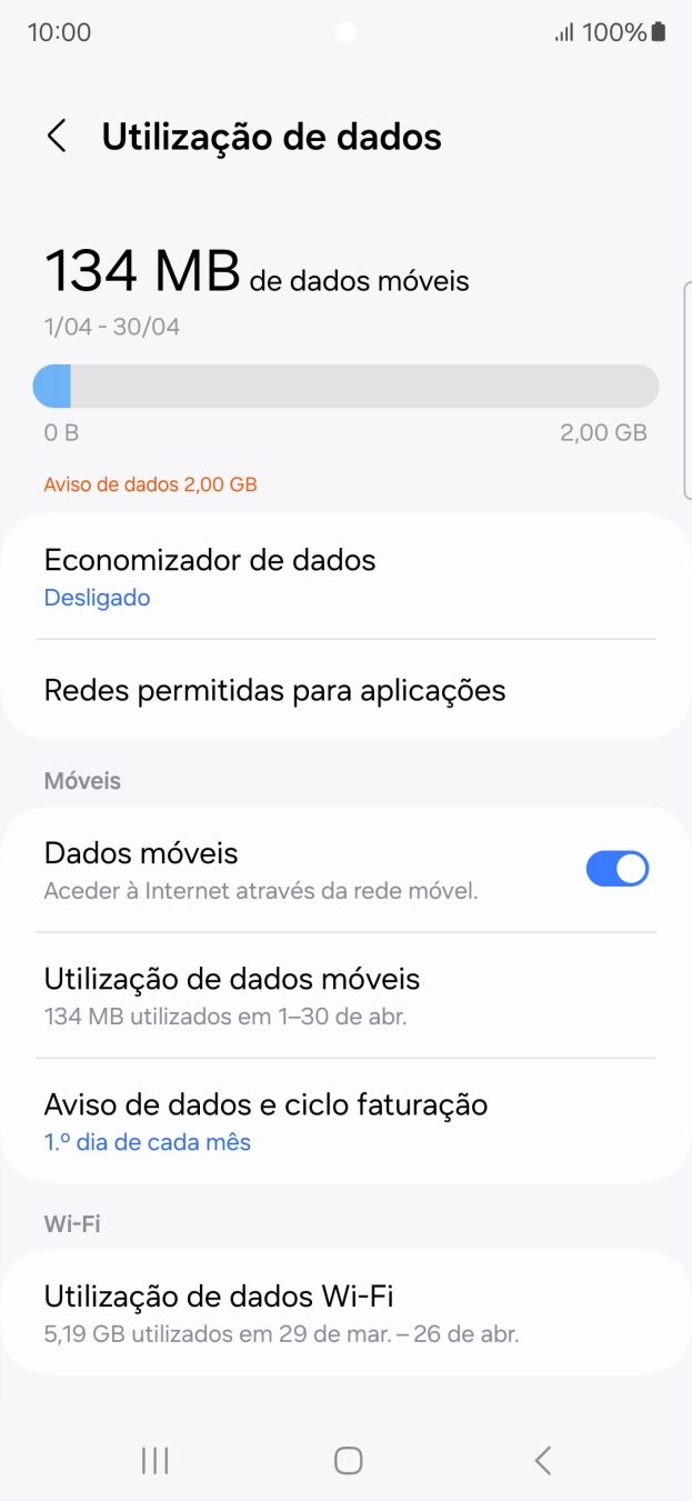 O consumo total de dados é agora mostrado no ecrã.