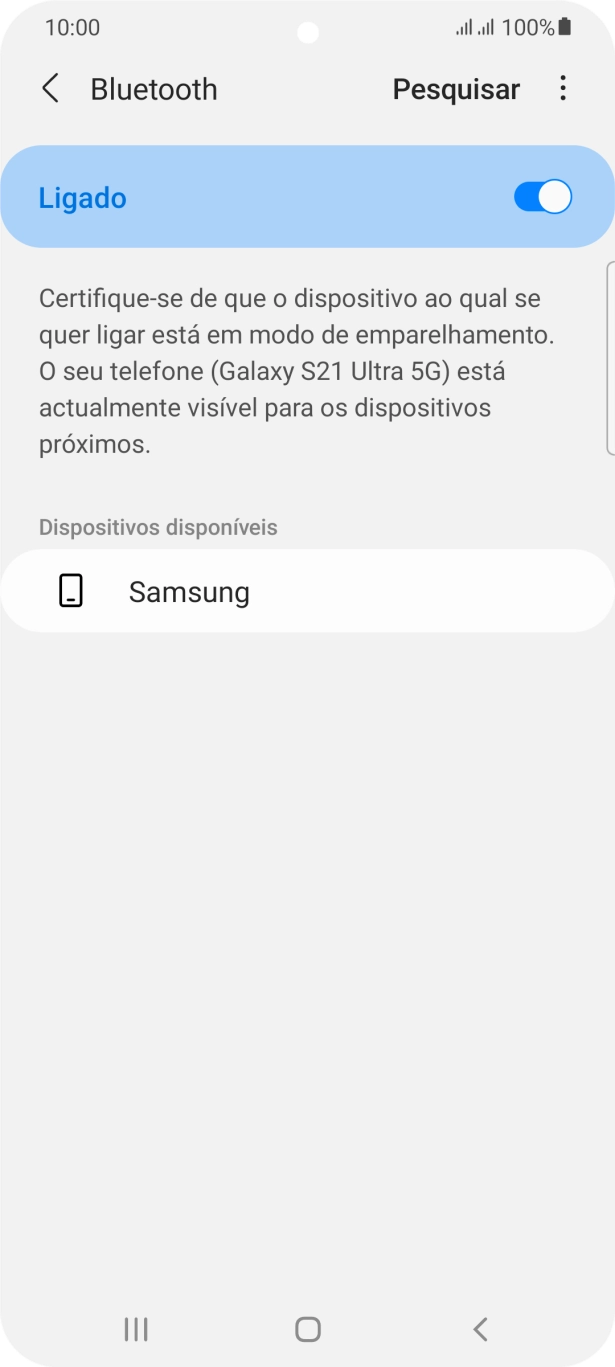 Prima o dispositivo Bluetooth pretendido e siga as indicações no ecrã para emparelhar o dispositivo pretendido com o telefone.