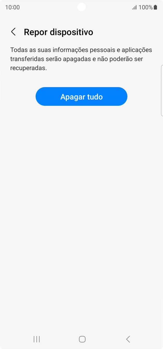 Prima Apagar tudo. Aguarde um momento enquanto o telefone restabelece as definições originais. Siga as indicações no ecrã para configurar o telefone de modo que este fique pronto a ser utilizado.