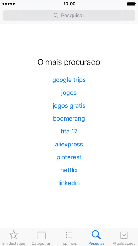 Prima o campo de pesquisa e introduza o nome ou categoria da app pretendida.