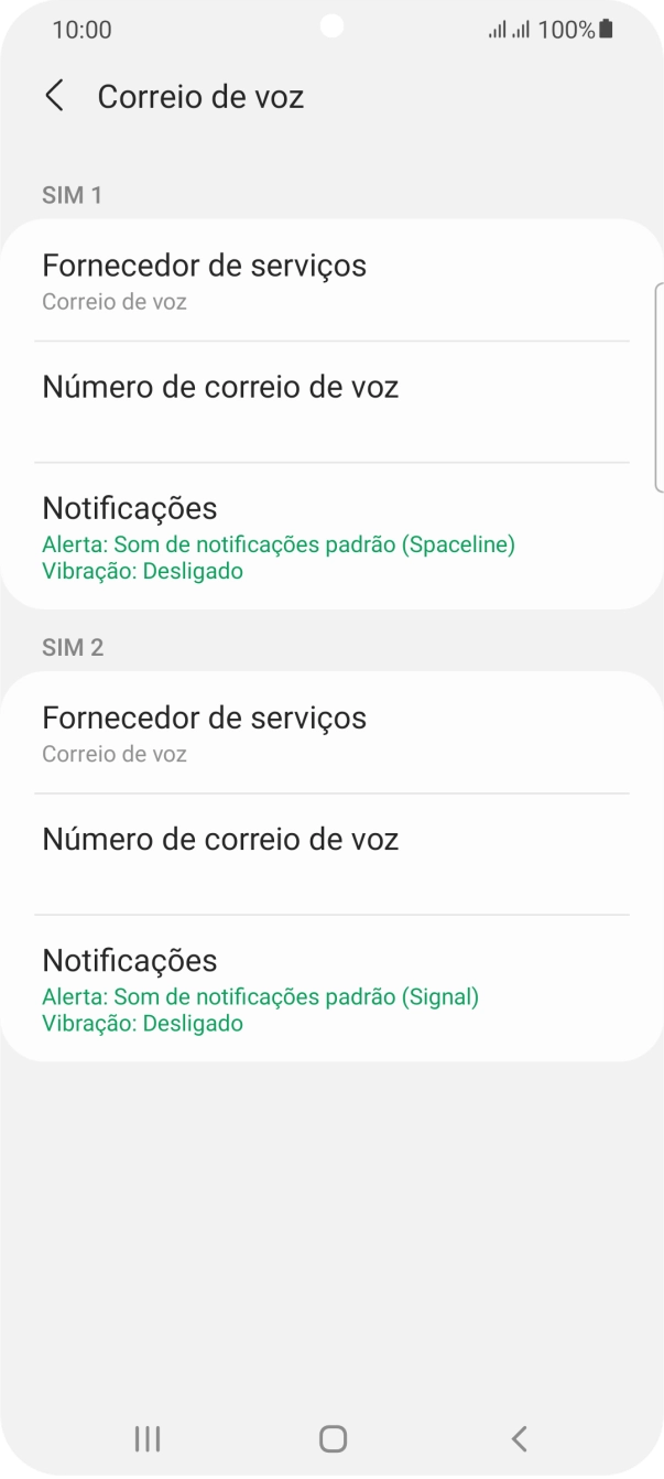 Prima Número de correio de voz sob o cartão SIM pretendido.