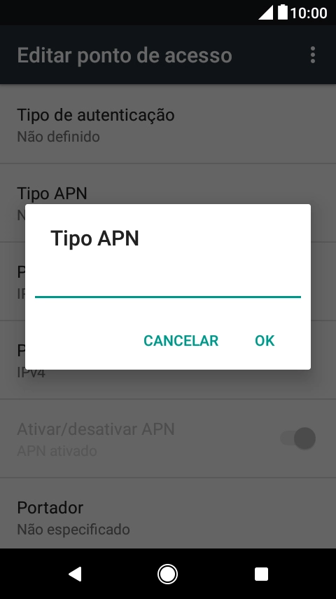 Introduza default e prima OK.