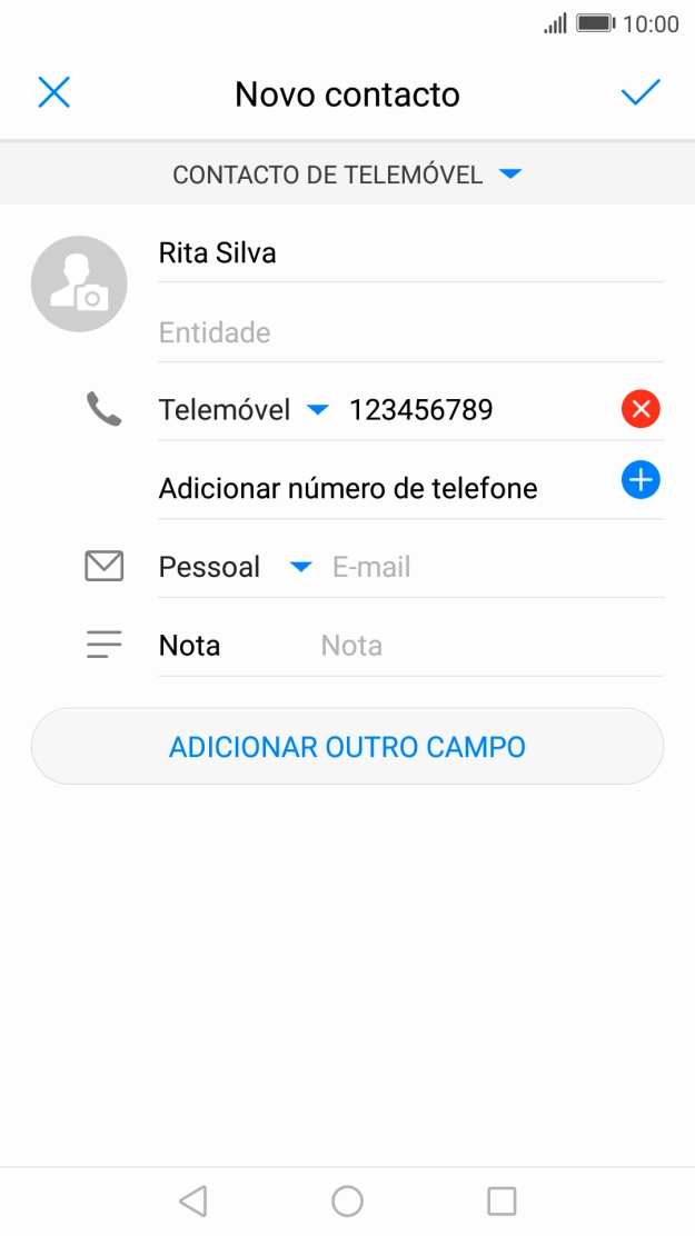 Prima o ícone para aceitar.