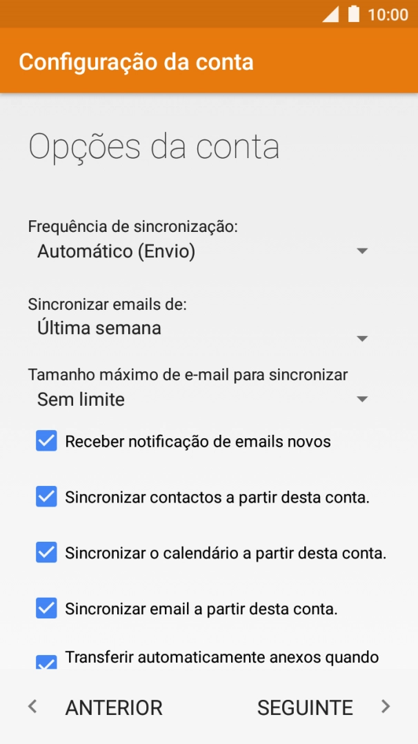 Se o ecrã mostrar esta imagem, a sua conta foi identificada e configurada automaticamente. Siga as indicações no ecrã para introduzir informações adicionais e concluir a configuração.