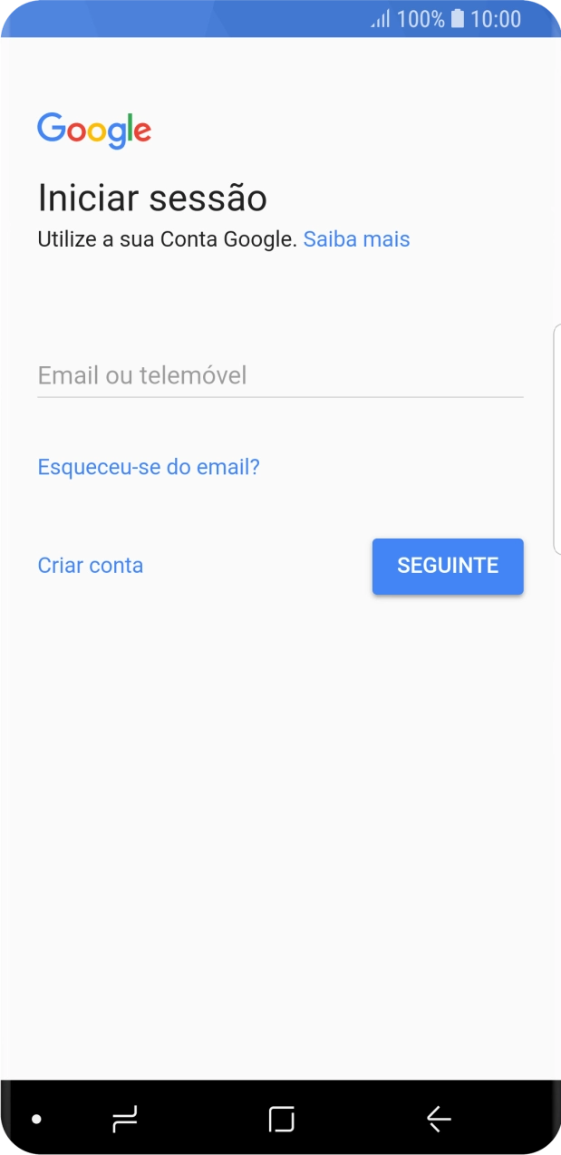 Se não tiver uma conta Google, prima Criar conta e siga as indicações no ecrã para criar uma conta.