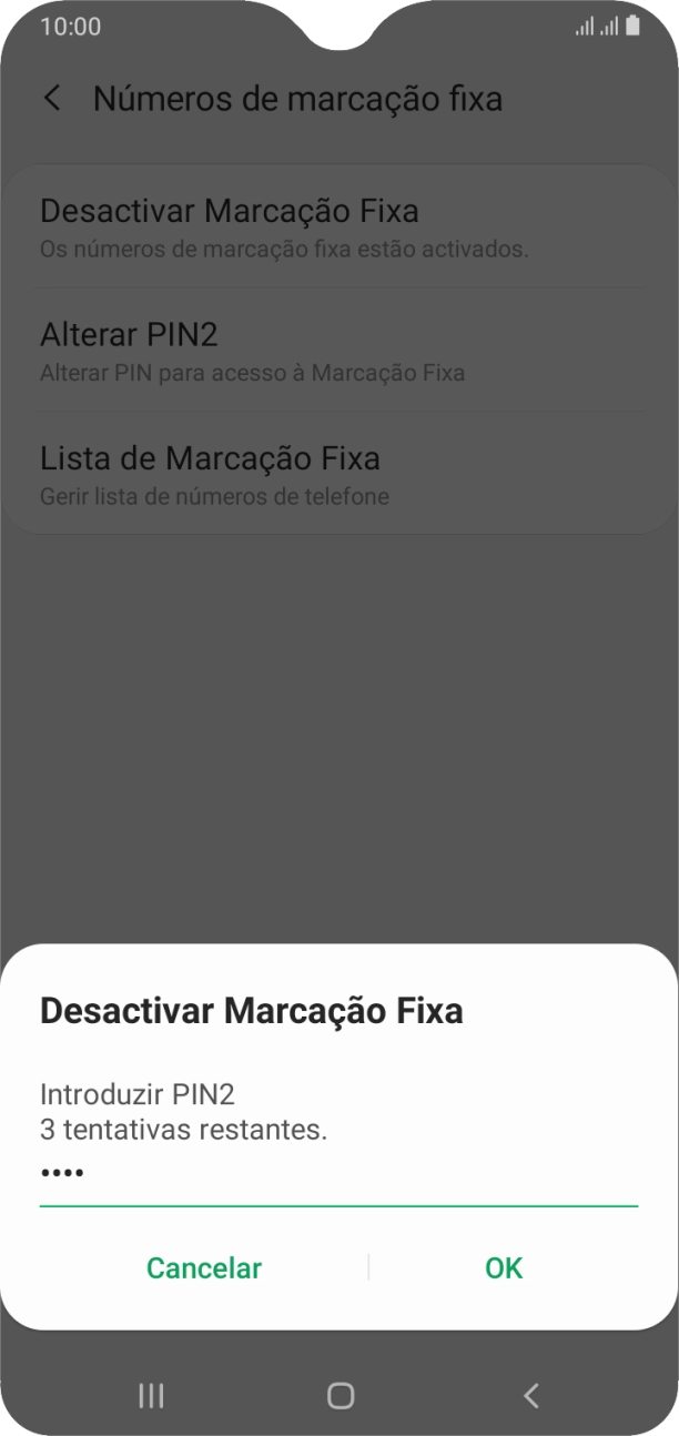 Introduza o código PIN2 e prima OK.