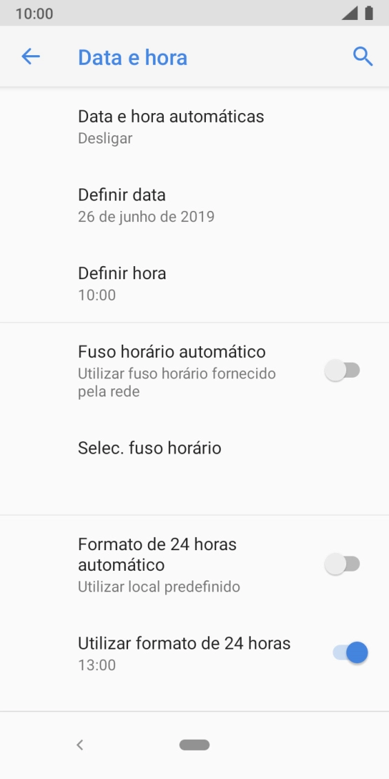 Prima Data e hora automáticas.